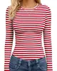 Camiseta Casual Slim Fit de Manga Longa Popular Europeia e Americana TK da Amazon para Mulheres, Cor Sólida Estampada, Gola Redonda, Top Slim Fit