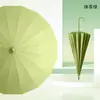 Guarda-chuva automático de cabo longo com 16 varetas, estilo japonês pequeno e fresco, guarda-chuva de sol, cabo curvo de couro, haste reta, guarda-chuva grande, atacado