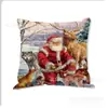 Funda de Almohada Navideña de Lino con Patrón de Elementos Navideños Transfronterizos Cojín para Mesita de Noche o Sofá