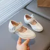 Sapatos pequenos de couro estilosos de salto alto para meninas 2026 primavera e outono nova moda Mary Jane de salto grosso raso com strass para meninas