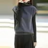 Colete de Tricô Four-Way 100% Lã Feminino Outono Inverno Gola Alta Sem Mangas Pulôver Camada Base Colete Tricô Solto Camada para Sobrepor