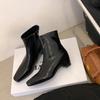 Botines Cortos de Tacón Alto con Punta Cuadrada Estilo Retro para Mujer 2026 Otoño e Invierno Nuevo Estilo de Alta Gama Aspecto Adelgazante y Botas Versátiles Botas Elásticas Ajustadas