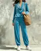 Moda Europea y Americana Nueva Otoño/Invierno 2026 Conjunto de Top Casual con Cuello Drapeado de Manga Larga y Pantalones Jogger para Mujer para Amazon Transfronterizo