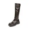 Botas Altas de Cuero Lavado con Forro de Polar Estilo Retro para Mujer, Nuevo Estilo 2026, Tacón Grueso Adelgazante, Tubo Alto, Botas Largas de Montar