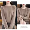Suéter de Lana 100% para Mujer de Primera Línea, Suéter de Punto de Lana Pura, Cuello Redondo, Suéter Pulóver Versátil, Camiseta Base Holgada