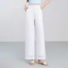 Calça Wide Leg Feminina com Cordão na Cintura Elástica e Patchwork de Renda 2026 Verão Novo Reta Solta Longa Casual