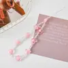 Cadena para teléfono móvil con cuentas de color caramelo, diseño de oso y flores, hecha a mano, para colgar en la funda del móvil, cadena acrílica corta