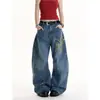 Calça Jeans Graffiti Estilo Retrô Americano para Homens e Mulheres, Calça Larga Curva Solta para Casais, Temporada Outono e Inverno