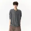 NASA SOBRE Camiseta Pulôver Listrado Retrô com Meio Zíper Manga Longa Masculina Americana Solta Casual Versátil Top