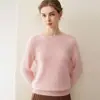 Suéter de Gola Redonda 100% Caxemira Pura Outono/Inverno Novo Tricô Pulôver Feminino Camada Base Cor Sólida Ajuste Slim Caxemira