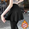 Calça Falsa de Duas Peças com Estampa de Tubarão para Mulheres, Forrada com Fleece para Outono e Inverno, Tamanho Grande, para Mulheres Cheinhas, Leggings Esportivas para Fitness Yoga, Calça Saia Integrada com Cobertura para Bumbum