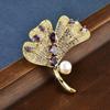 Broche de lapela folha de ginkgo totalmente cravejado de diamantes, direto da fábrica, novo para outono e inverno, broche de folha, acessório de moda para suéter Coringa