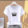 Camiseta Casual de Alta Qualidade com Estampa de Letras, Manga Curta para Mulheres, Verão, Gola Redonda, Solta e Versátil, Top da Moda Estilo Mãe