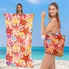 Toalha de Praia Dois em Um Pacote Completo para Adultos, Toalha Dobrável Estampada de Microfibra, Toalha de Banho para Ombro Multifuncional