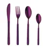 Venta al por mayor Acero Inoxidable 304 Cubiertos Estilo Occidental Modelo Nuevo Chapado en Titanio Mango Cuadrado Mango Esmerilado Cuchillo para Bistec, Tenedor, Cuchara Juego de Cuatro Piezas