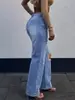 Zt36 Transfronteiriço Amazon 2026 Cor Sólida Lavada Estilo Europeu e Americano Jeans de Perna Larga para Mulheres Jeans Clássico Lavado à Areia Rasgado