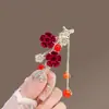 Pinza para el pelo de rosa flockeada roja de alta gama, pinza lateral para mujer, pinza de pico de pato con borla de nicho, pinza para el pelo de tocado nupcial