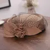 Elegante Sombrero de Estilo Británico para Mujer, Moda Otoño e Invierno, Malla de Aeromoza, Elegante Sombrero Pequeño, Sombrero de Lana de Alta Calidad de Color Sólido