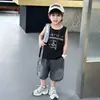 Conjunto de Jeans de Seda Helada Tricolor de Verano para Niños, Estilo Coreano, Atuendo Elegante Delgado de Dos Piezas para Niños, Ropa Infantil de Moda