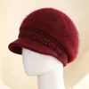 Chapéus de outono e inverno para mulheres de meia-idade e idosas, chapéus de tricô grossos e quentes de pelo de coelho com forro de veludo para senhoras idosas, avós, proteção contra o frio, proteção para as orelhas, chapéus de tricô