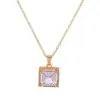 Pendientes y Collar Rectangulares de Circonita de Venta Caliente Transfronterizos, Set de Lujo de Nicho, Set de Dos Piezas de Colgante y Pendientes de Botón con un Toque de Alta Gama
