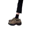 Moda Trendy 2026 Retro Mate Trendy Mocasines de Suela Gruesa para Mujer Pequeña, con Cordones, Zapatos de Cuero que Aumentan la Altura