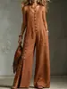 Mono de mujer de moda elegante sin mangas con bolsillo de botón de lino, nuevo estilo de verano transfronterizo europeo y americano