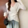 Suéter de punto de manga larga estilo diseñador talla grande para mujer, Otoño e Invierno, Corte irregular, Favorecedor para figuras curvilíneas, Capa base adelgazante