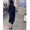 23557 Damei Ai Yuan Moda Verão 2025 Novo Conjunto de Duas Peças: Top sem Mangas com Gola Dobrável e Calça Capri