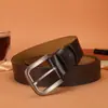 Cinto Masculino Couro Genuíno Vintage Casual Fivela de Pino Cinto de Couro Bovino Cinto Masculino Perfurado