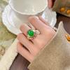 2025 nuevo anillo retro Zhuangsheng joyería simulación corindón liso calcedonia verde piedra principal 10*12 al por mayor