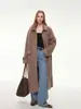 Casaco de lã macio elegante para o inverno de 2026, com pele sintética integrada, para o dia a dia, modelo solto, longo, de abotoamento simples, para mulheres.