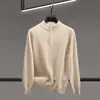Suéter de punto para hombre 100% cachemir de alta gama con media cremallera y cuello alto, jersey para otoño e invierno, capa base