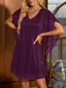 Vestido Elegante para Fiestas de Vacaciones, de Venta Caliente Primavera y Verano, Estilo Europeo y Americano, Cruzado, Cuello en V, Manga de Cinco Cuartos, Estampado Dorado para Mujer