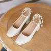 Zapatos de tacón alto Mary Jane 888-11 para mujer Primavera y Otoño 2026 Estilo Francés Tacón Grueso Punta Cuadrada Retro Perla Versátil Zapatos de Hada