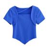 Camiseta de Manga Corta Irregular con Dobladillo Biselado Pure Desire Wind Verano Nueva Europea y Americana Elástica Camiseta Básica Corta ins