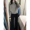 Llegó. Suéter pullover gris de cuello medio con mangas murciélago para mujer, diseño de otoño, top de corte holgado