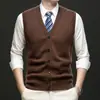 Cardigã de lã pura masculino para outono e inverno, colete de lã tricotado quente tamanho grande, colete de lã de alta qualidade com decote V masculino