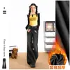 Pantalones rectos holgados de pierna ancha de tiro alto estilo retro americano lavado negro y gris para otoño e invierno, jeans acampanados con forro polar para mujer