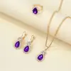 Conjunto de Joyería Nupcial de Tres Piezas con Colgante, Pendientes y Anillo con Forma de Gota de Agua y Corazón con Pedrería, Estilo Nuevo Europeo y Americano, Directo del Fabricante