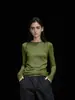 Elegante camiseta original de manga larga y cuello redondo para mujer, nuevo modelo de primavera y otoño, verde, sencilla, casual, adelgazante, camiseta con mascarilla