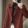 Casaco de Lã Elegante Feminino com Gola de Terno, Estilo Europeu, Nova Moda Outono/Inverno, Casaco Curto Quente de Alta Qualidade