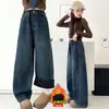 Pantalones de Pana Forrados para Niñas 2026 Invierno Estilo Nuevo Pantalones Gruesos para Niños Grandes Estudiantes de Secundaria Pantalones de Pierna Ancha a la Moda