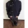 Jaqueta de gola alta com fivela de avião desgastada estilo vintage para homens e mulheres, silhueta retro americana workwear casaco de voo desconstruído