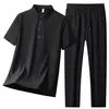 Conjunto de Camisa Polo Business Casual para Homens, Conjunto de Duas Peças com Camisa Polo de Manga Curta Lisa Pulôver de Verão, Roupa Esportiva Respirável com Sensação de Gelo