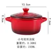 Cuenco Rojo con Degradado de Cerámica de Doble Asa con Tapa para Hornear y Cocinar al Vapor, Cuenco para Huevos Resistente al Horno, Cuenco para Soufflé