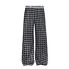 Pantalones Casuales de Pierna Ancha a Cuadros Bloque de Color Retro Americano para Hombres y Mujeres, Versátiles para Todas las Estaciones, Holgados, Adelgazantes, Pierna Recta, Sentido del Diseño, Pantalones Largos