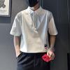 Camiseta de Manga Corta Camisa Polo para Hombre Tendencia de Verano de Alta Gama Estilo Japonés Retro Holgada Americana con Cuello Manga Media