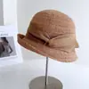 Chapéu de Pescador Leve Retrô com Aba de Papel Japonês para Mulheres, Chapéu de Tricô Respirável de Verão com Laço de Fio de Vidro, Chapéu de Sol