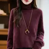 Suéter de Tricô com Gola Slouchy Mistura de Lã Cashmere Outono/Inverno 2025 Manga Longa Feminino Cor Sólida Base Escovada Camisa Top